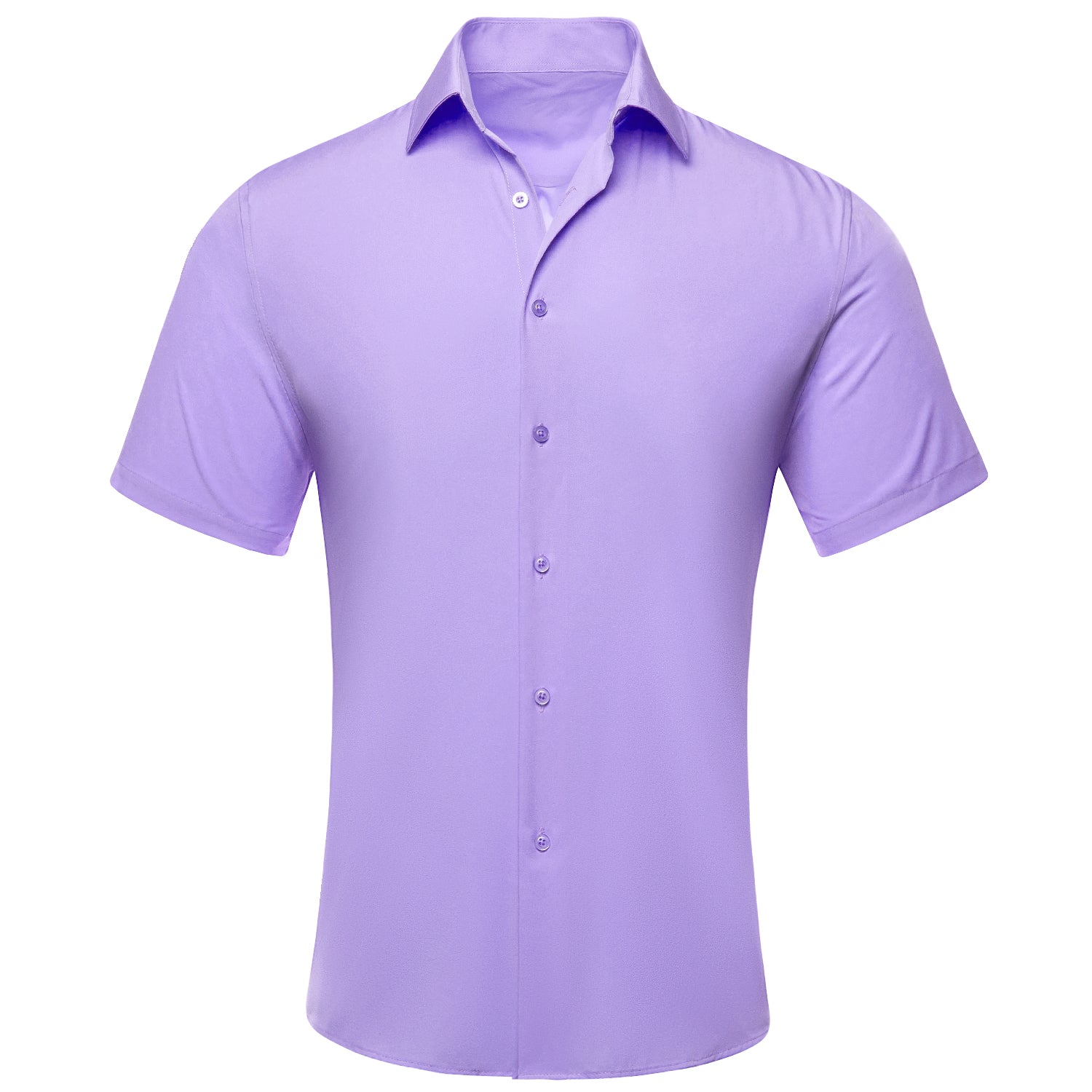 Hi-Tie Lilac Purple Solid Silk Dress Shirts Men's Short Sleeve Shirt