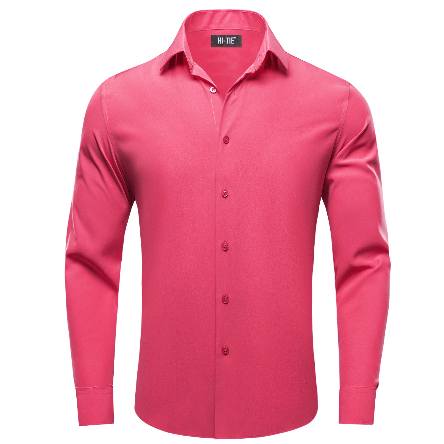 Shock Pink Solid Four way Stretch Fabric Men s Long Sleeve Shirt