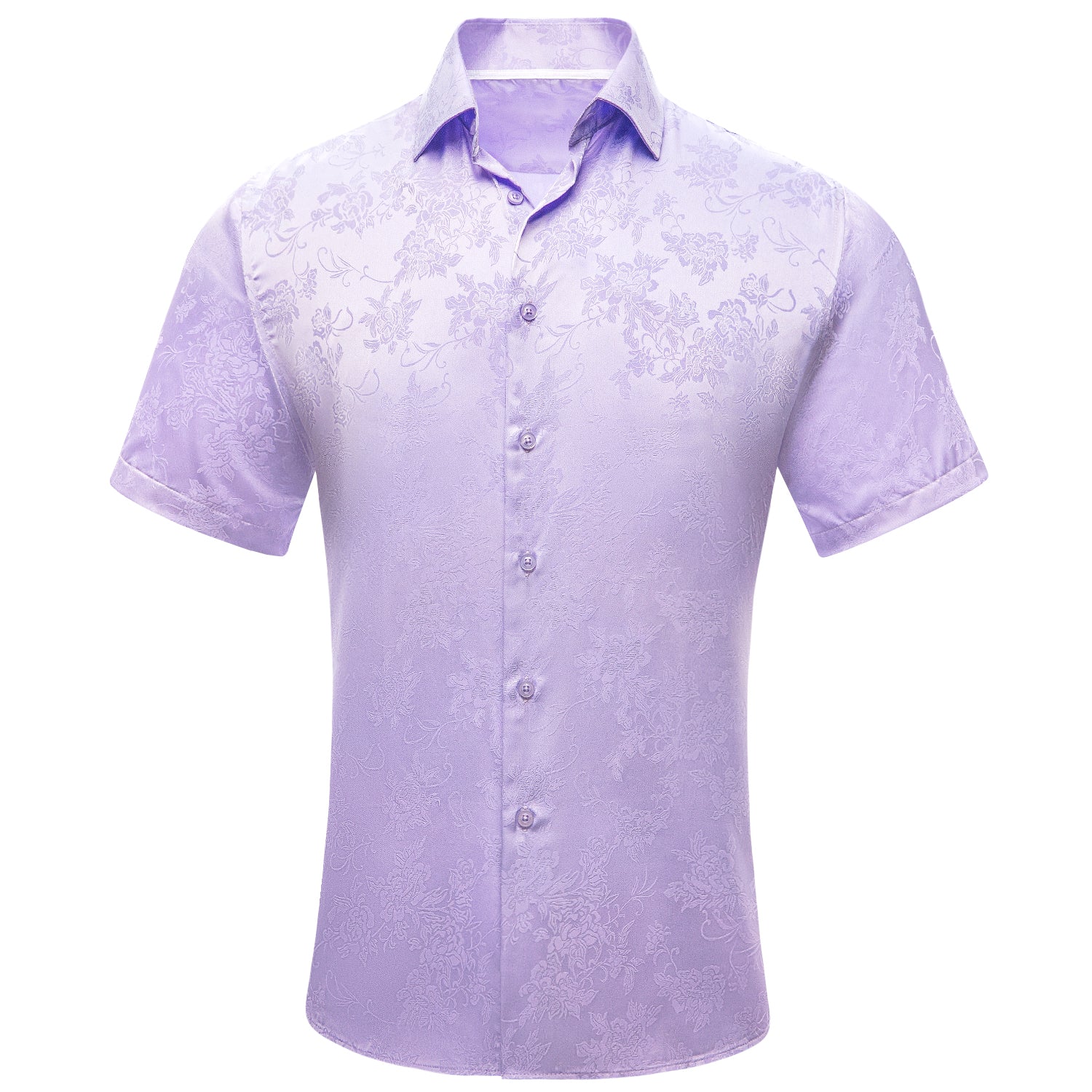 Hi-Tie Lilac Purple Mens Wedding Top Floral Silk Short Sleeve Shirt