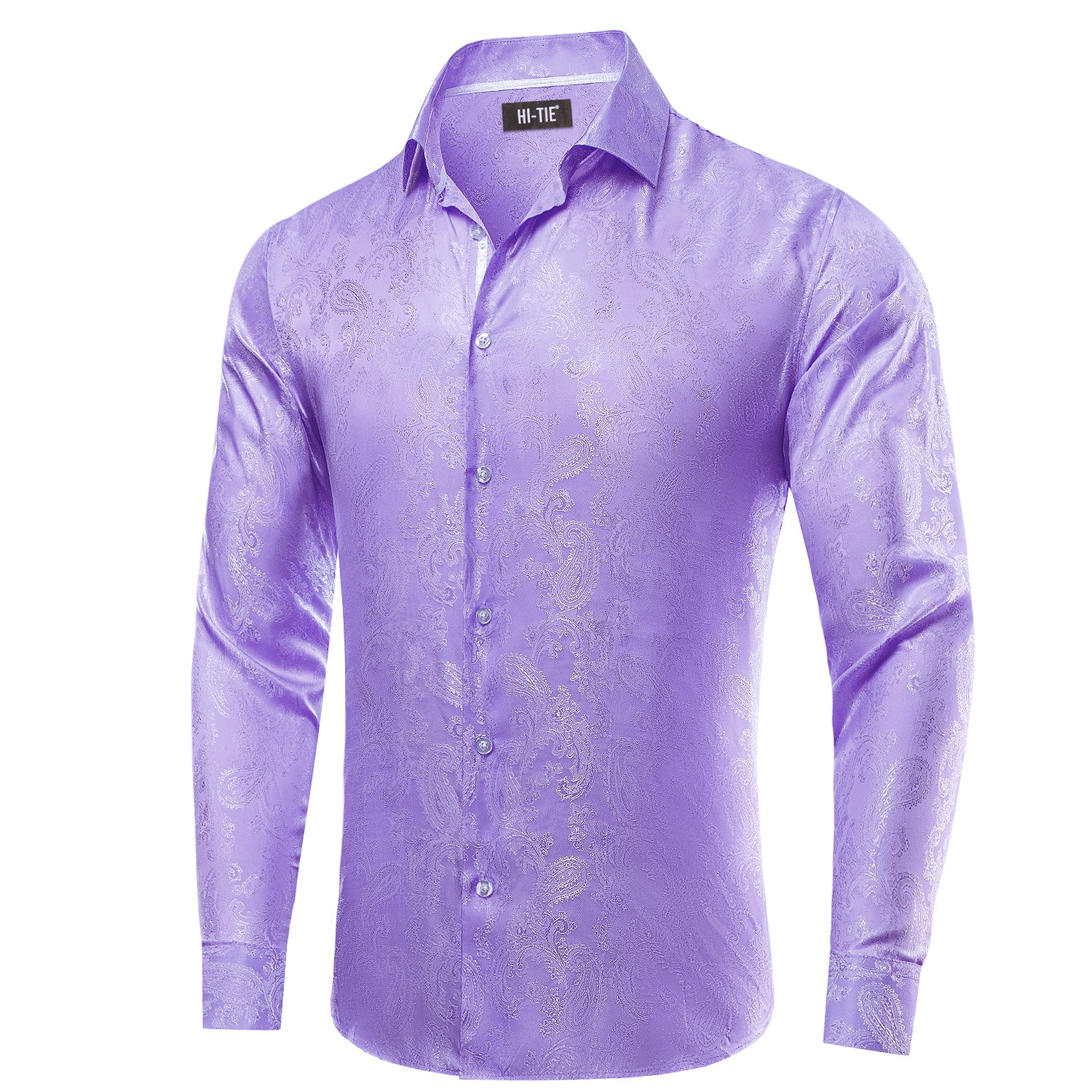 Lilac Purple Men Long Sleeve Paisley Shirt