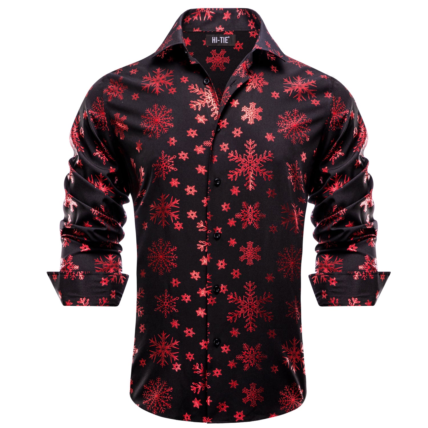 Hi Tie Dinner Shirt Red Snowflake Men Long Sleeve Shirt Christmas