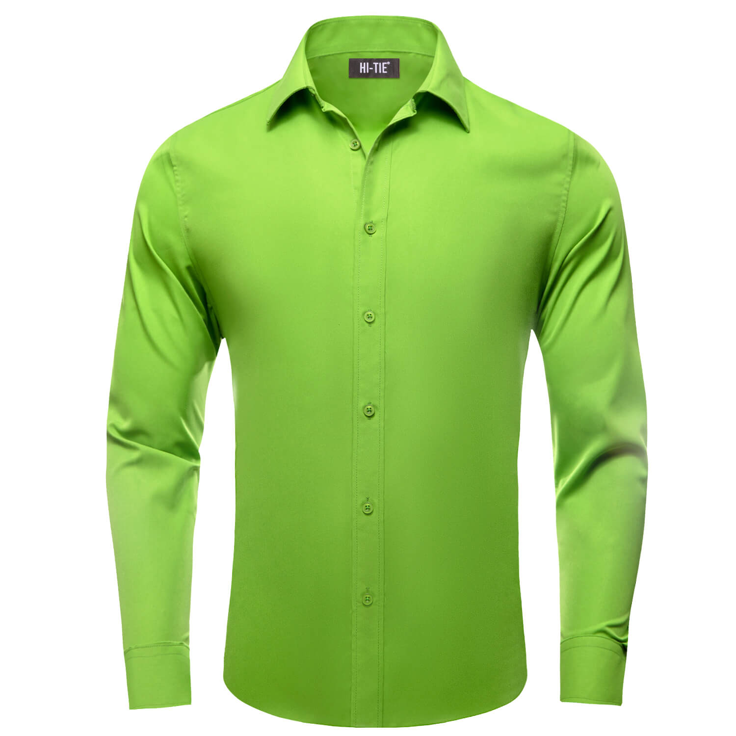 Hi-Tie Long Sleeve Shirt Chartreuse Solid Spring Mens Dress Shirt