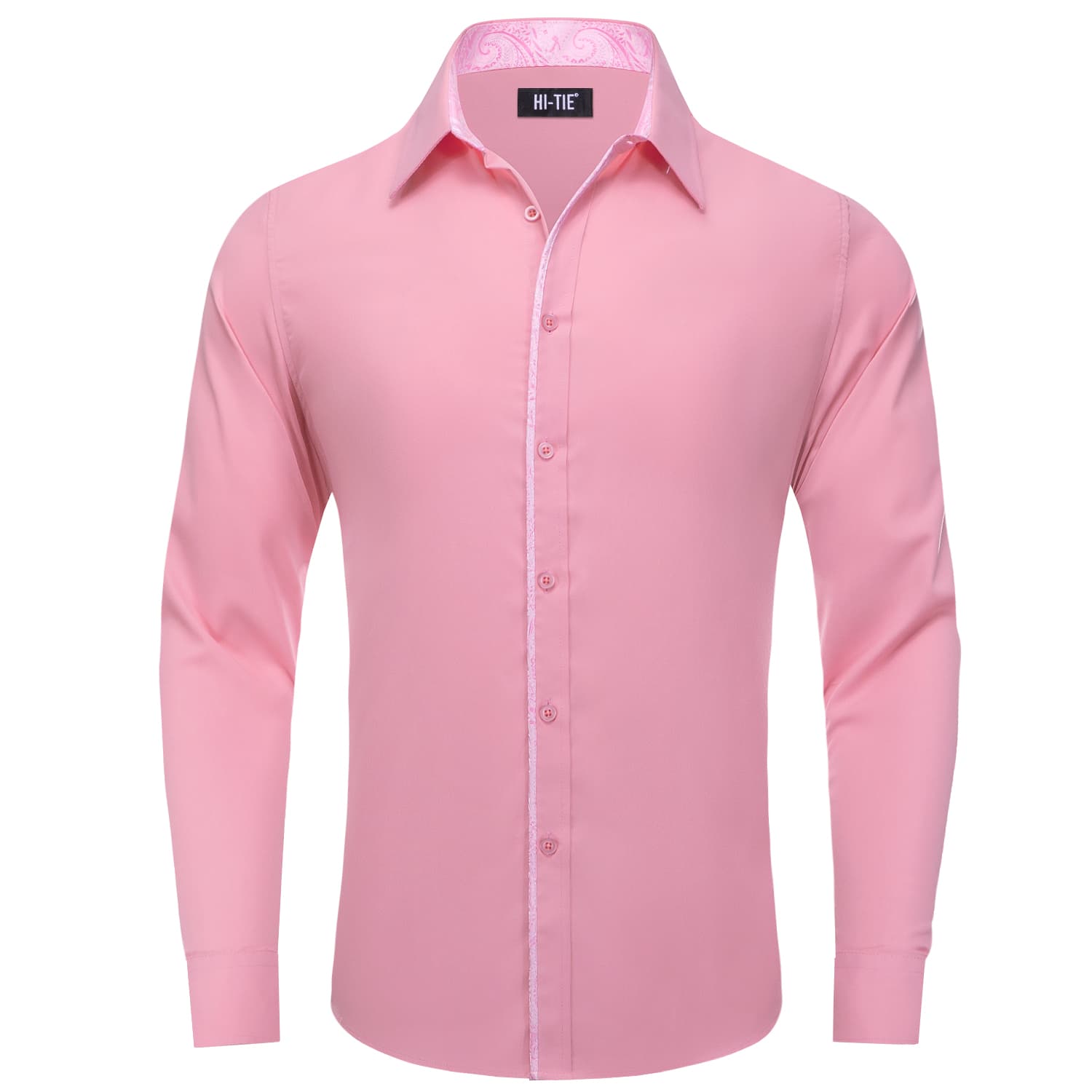 Hi Tie Button Down Shirt Solid LightPink Shirt with Pink Jacquard Coll