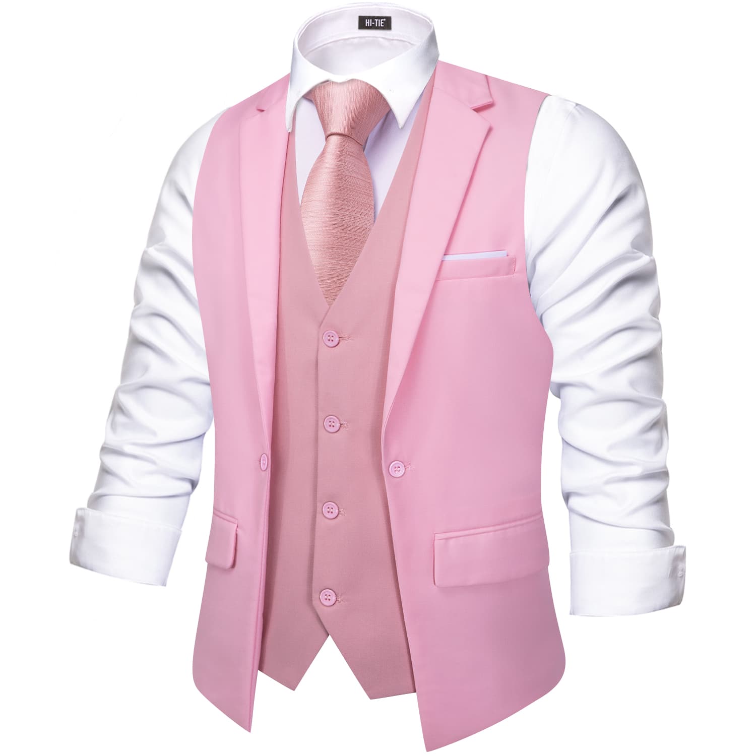 Hi Tie Suit Vest Layered Waistcoat Pink LightCoral Vests for Wedding