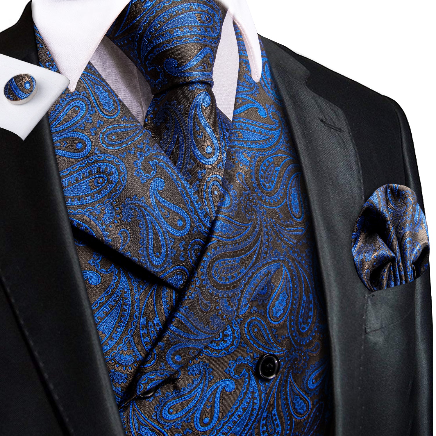 Light Blue Paisley selling Vest with Solid Light Blue Neck Tie and Pocket Square