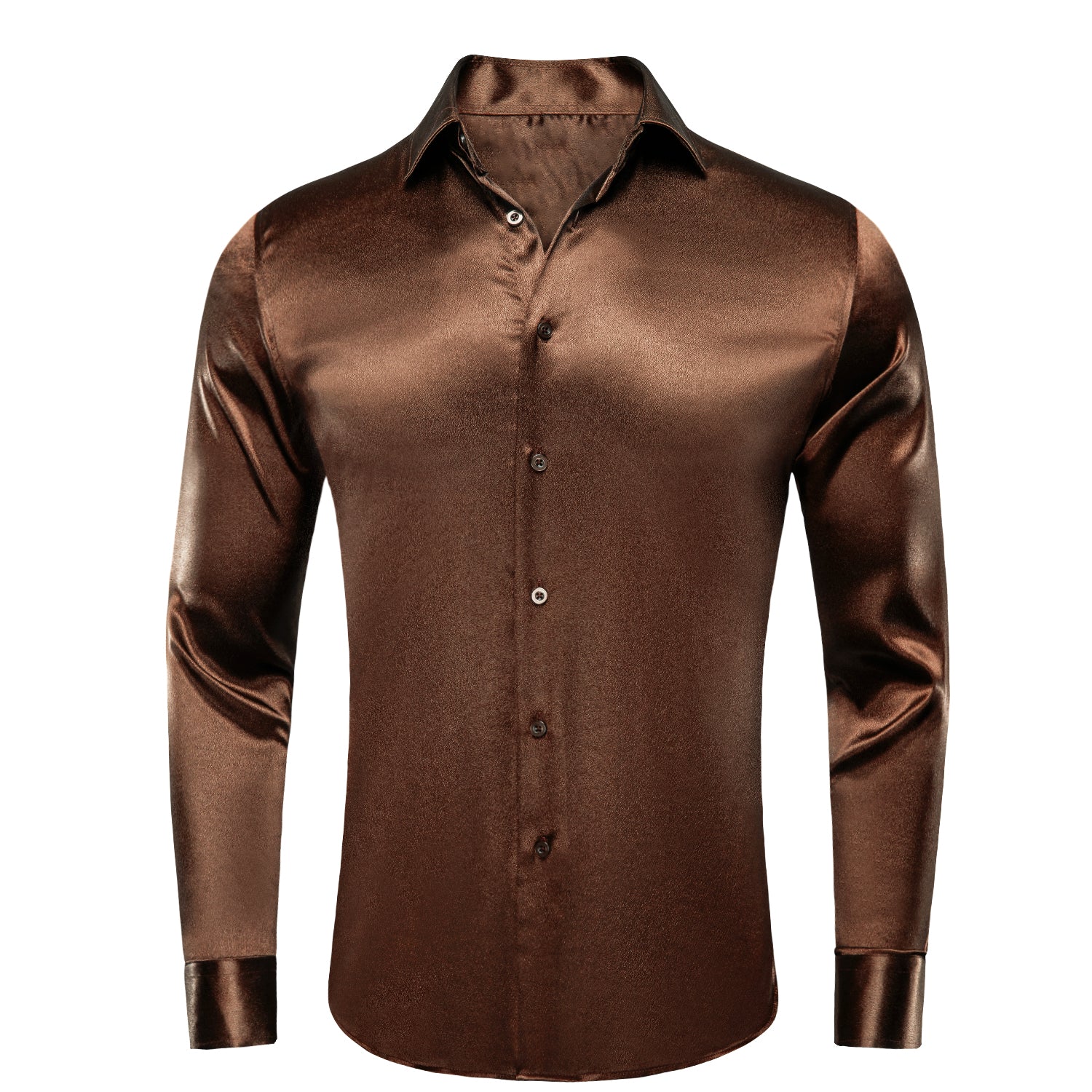 Hi Tie Men s Top Dark Brown Satin Silk Men s Long Sleeve Dress Shirt