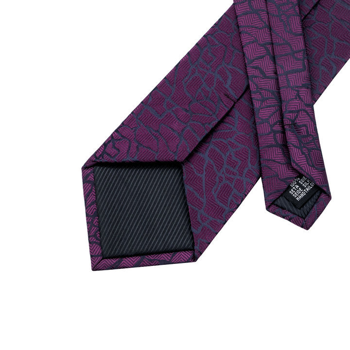 Dark Purple Necktie Black Plaid Tie Pocket Square Cufflinks Set