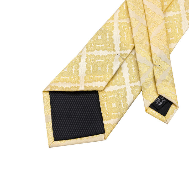 Necktie Golden Floral Men's Tie Pocket Square Cufflinks Set