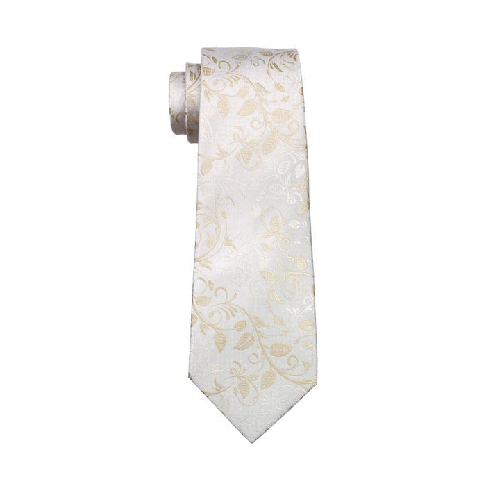 Champagne Golden Necktie Floral Tie Pocket Square Cufflinks Set