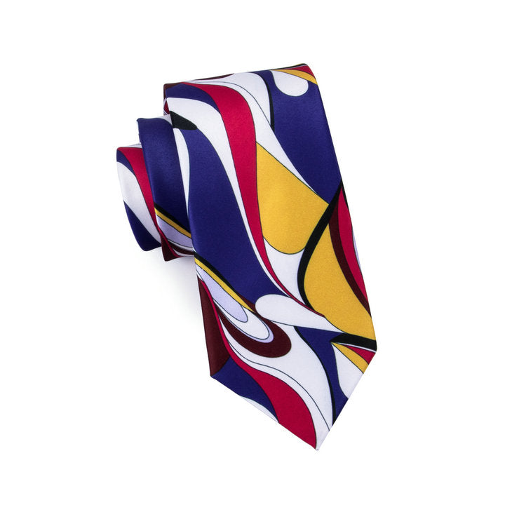 Red Yellow Blue Novelty Silk Men's Tie Hanky Cufflinks Set