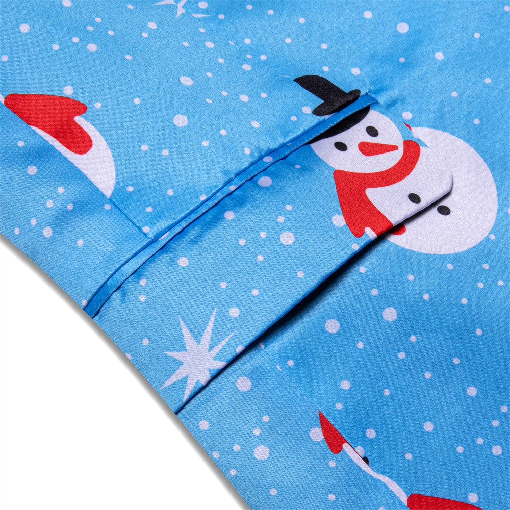 Hi-Tie Maya Blue Christmas Snowman Designer Silk Suit for Men