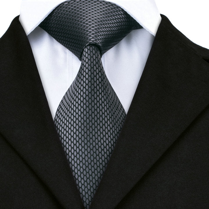 Gray Black Neckties Geometric Tie Pocket Square Cufflinks Set