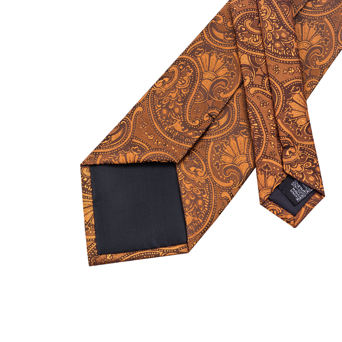  Ruddy Brown Necktie Floral Mens Tie Pocket Square Cufflinks Set