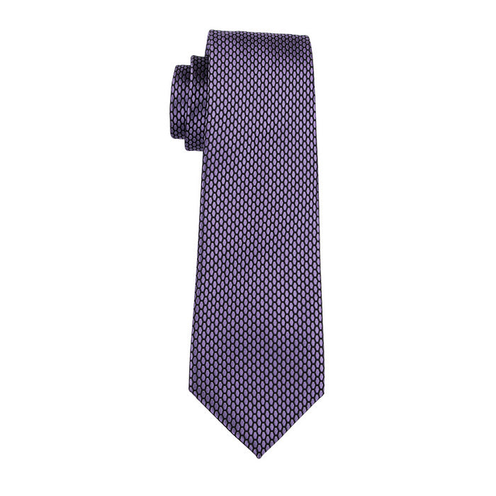 Men's Purple Necktie Geometric Solid Tie Hanky Cufflinks Set