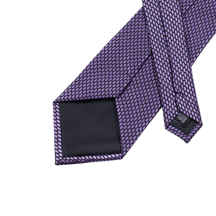 Men's Purple Necktie Geometric Solid Tie Hanky Cufflinks Set