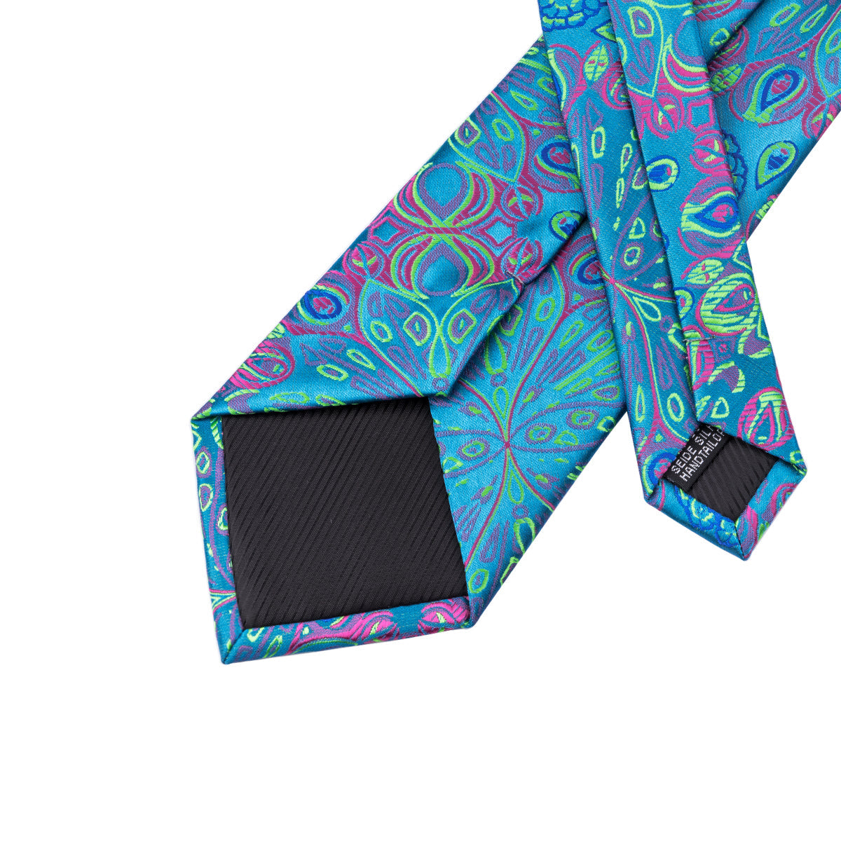 Blue Green Floral Tie Handkerchief Cufflinks Set with Wedding Brooch