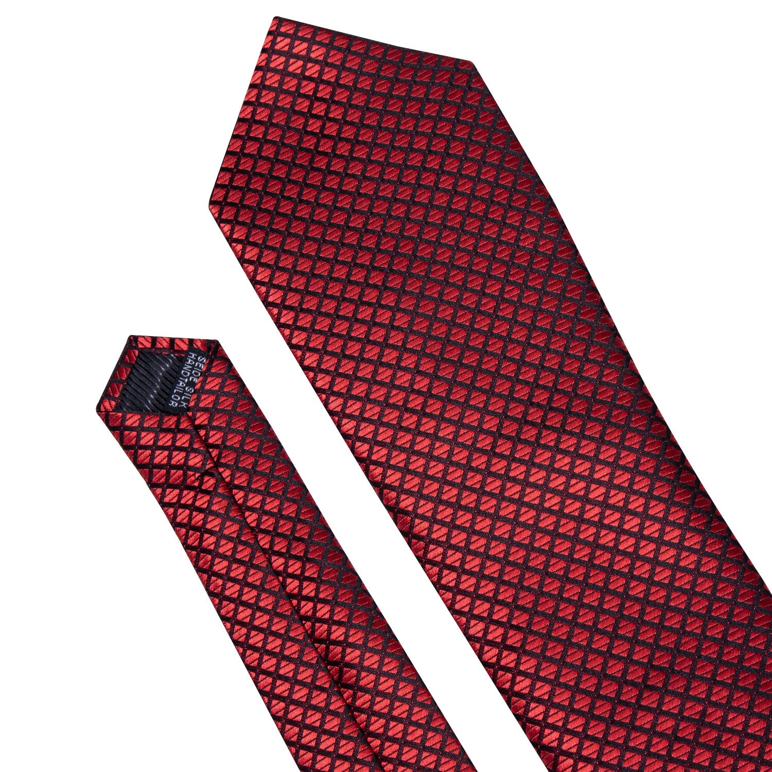  Red Necktie Black Red Plaid Necktie Pocket Square Cufflinks Set