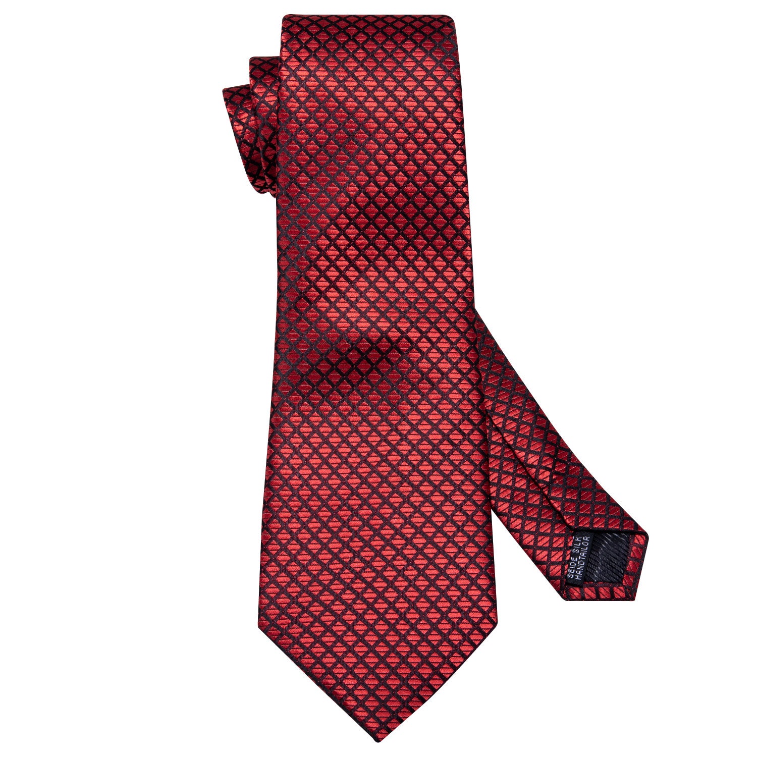  Red Necktie Black Red Plaid Necktie Pocket Square Cufflinks Set