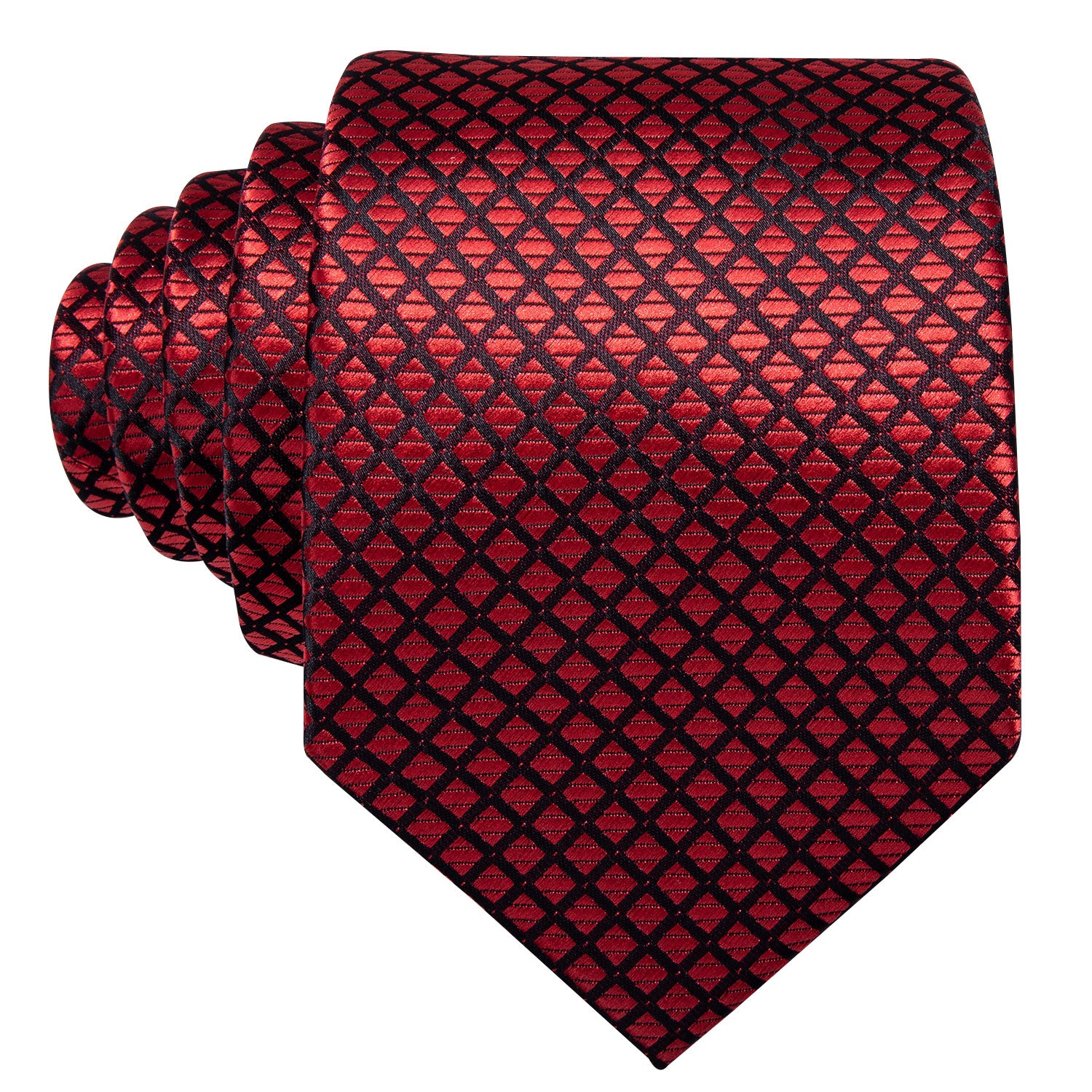  Red Necktie Black Red Plaid Necktie Pocket Square Cufflinks Set