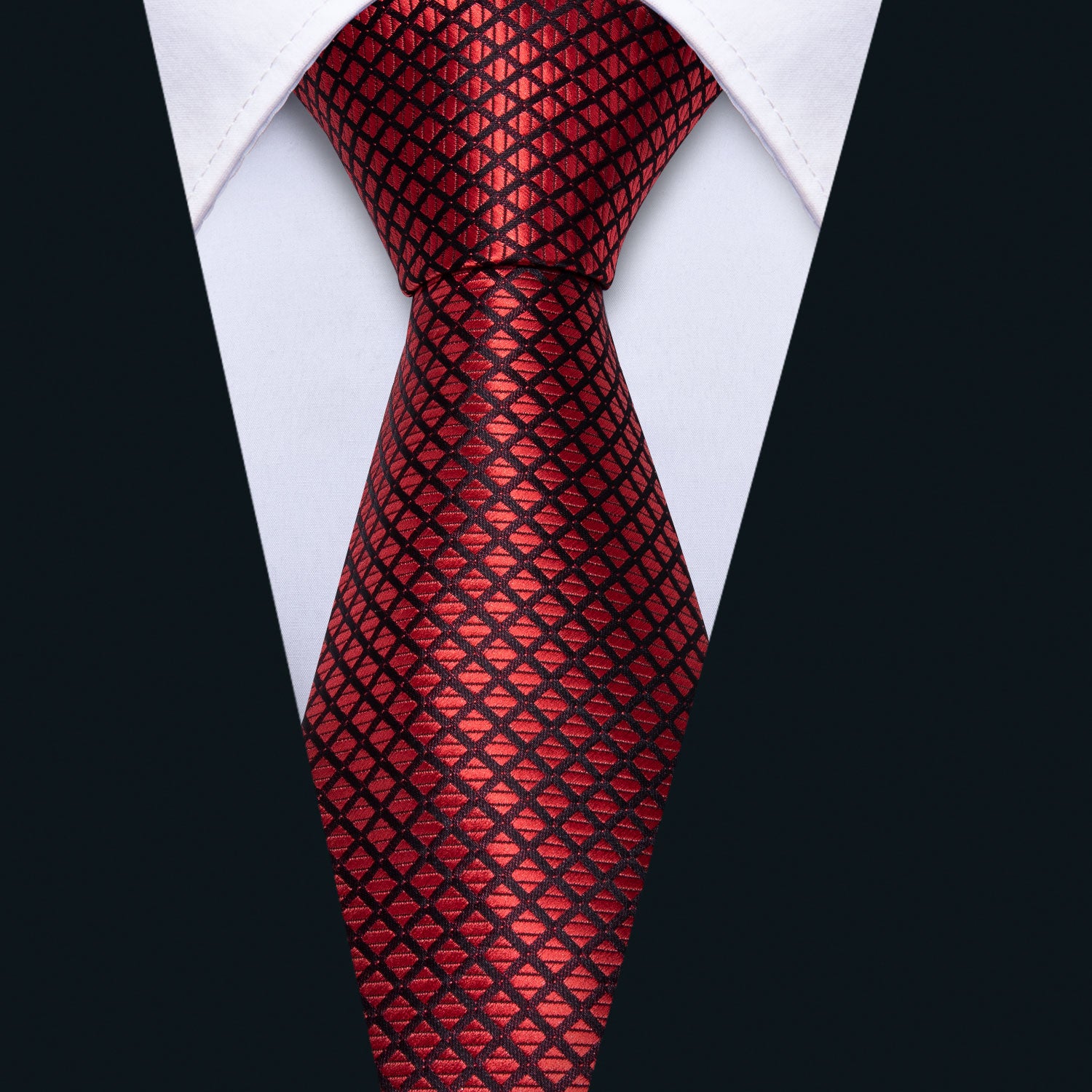  Red Necktie Black Red Plaid Necktie Pocket Square Cufflinks Set