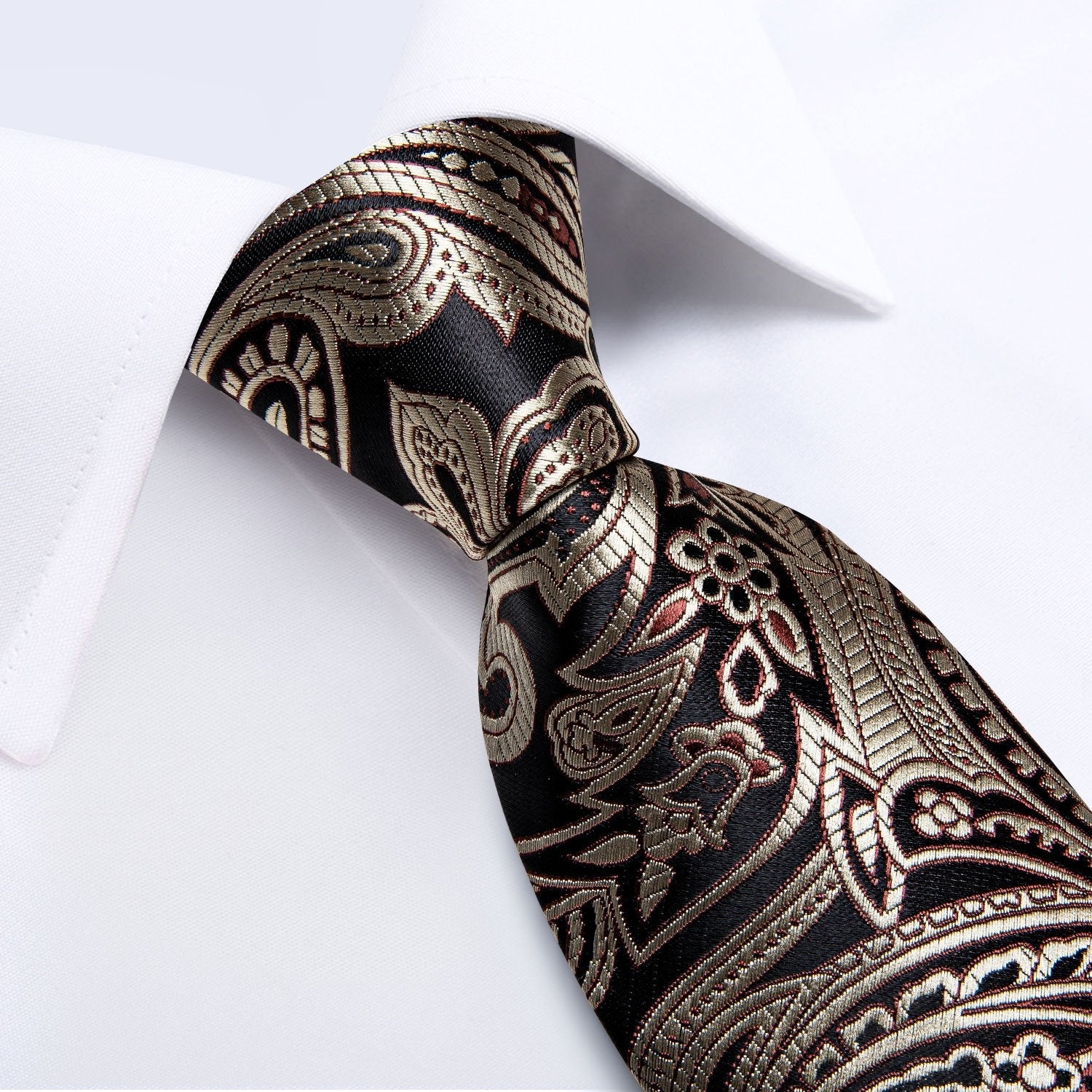 Necktie Classic Brown Paisley Tie Pocket Square Cufflinks Set