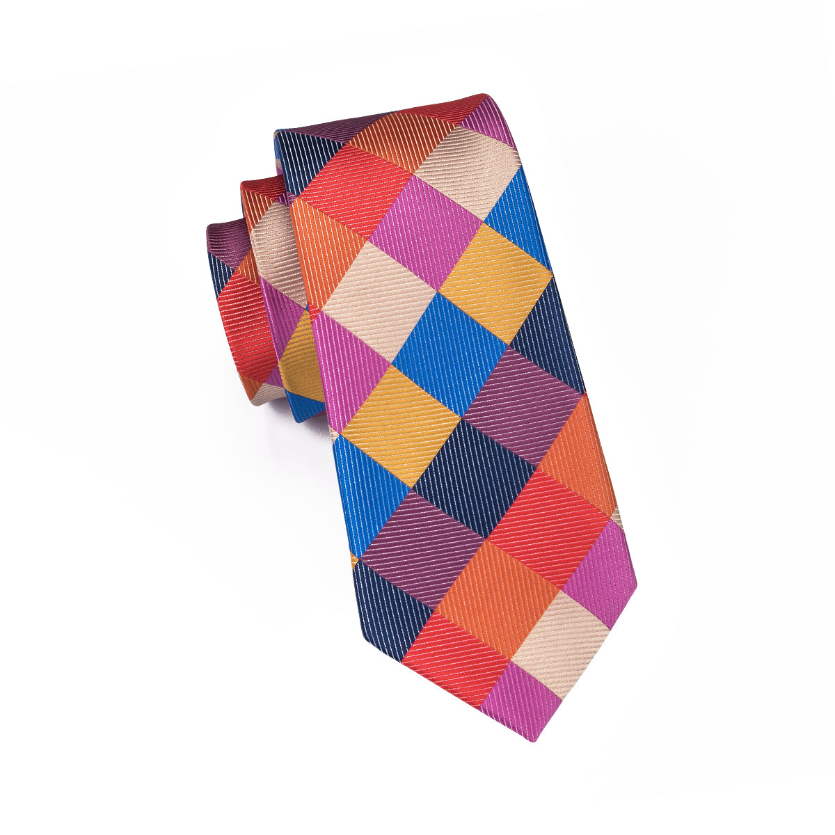  Men's Necktie Colorful Plaid Tie Pocket Square Cufflinks Set