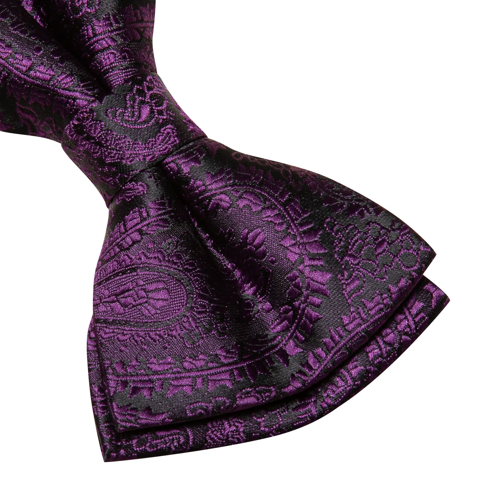 Black Purple Jacquard Paisley Mens Bow Tie Hanky Cufflinks Set