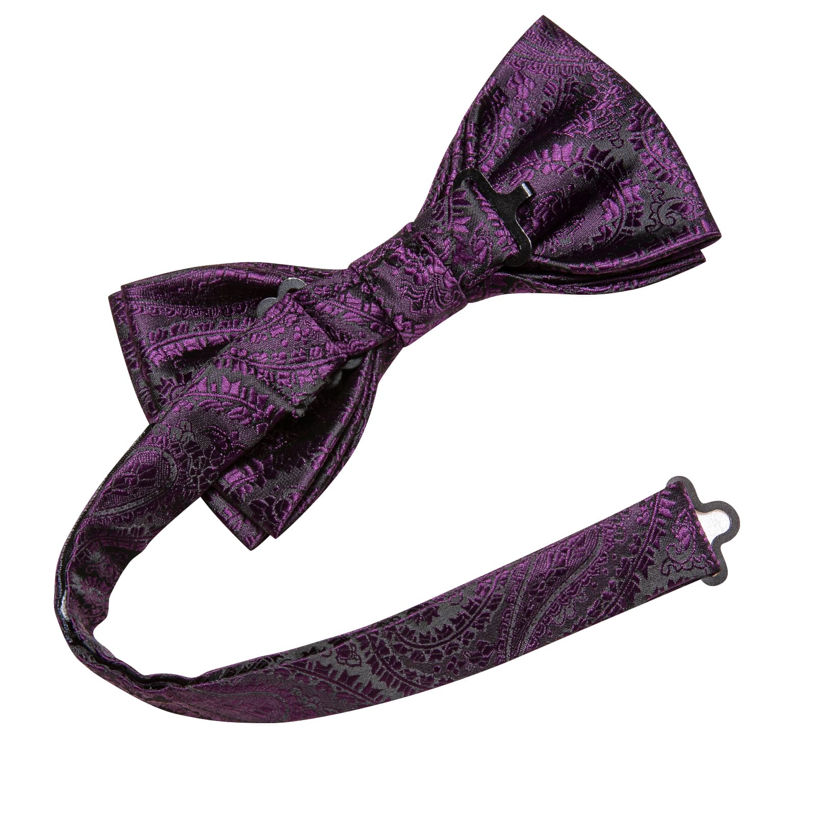 Black Purple Jacquard Paisley Mens Bow Tie Hanky Cufflinks Set