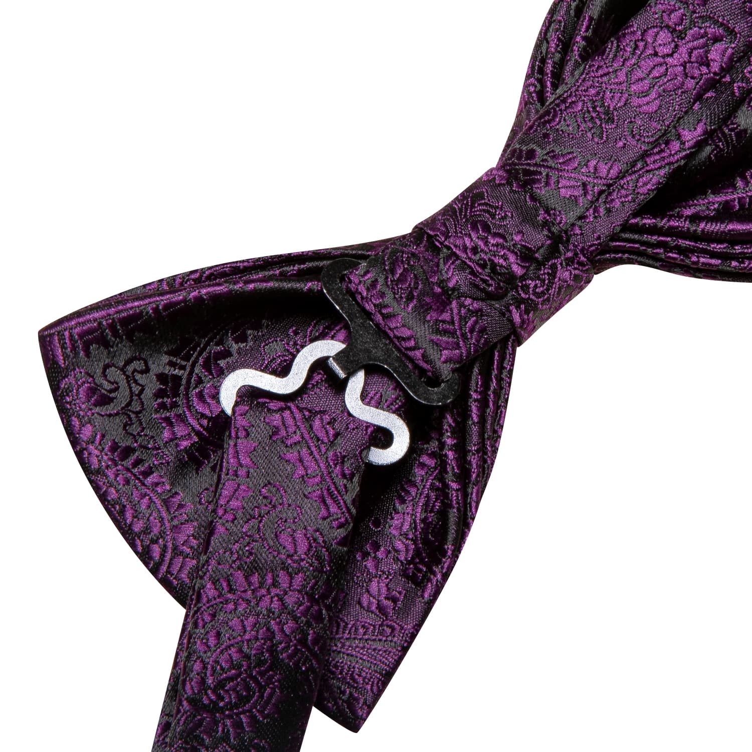 Black Purple Jacquard Paisley Mens Bow Tie Hanky Cufflinks Set