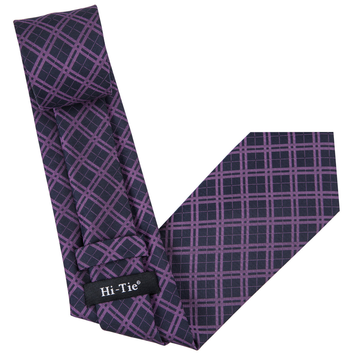 Black Purple Plaid Men's Tie Set Tie Pocket Square Cufflinks Set