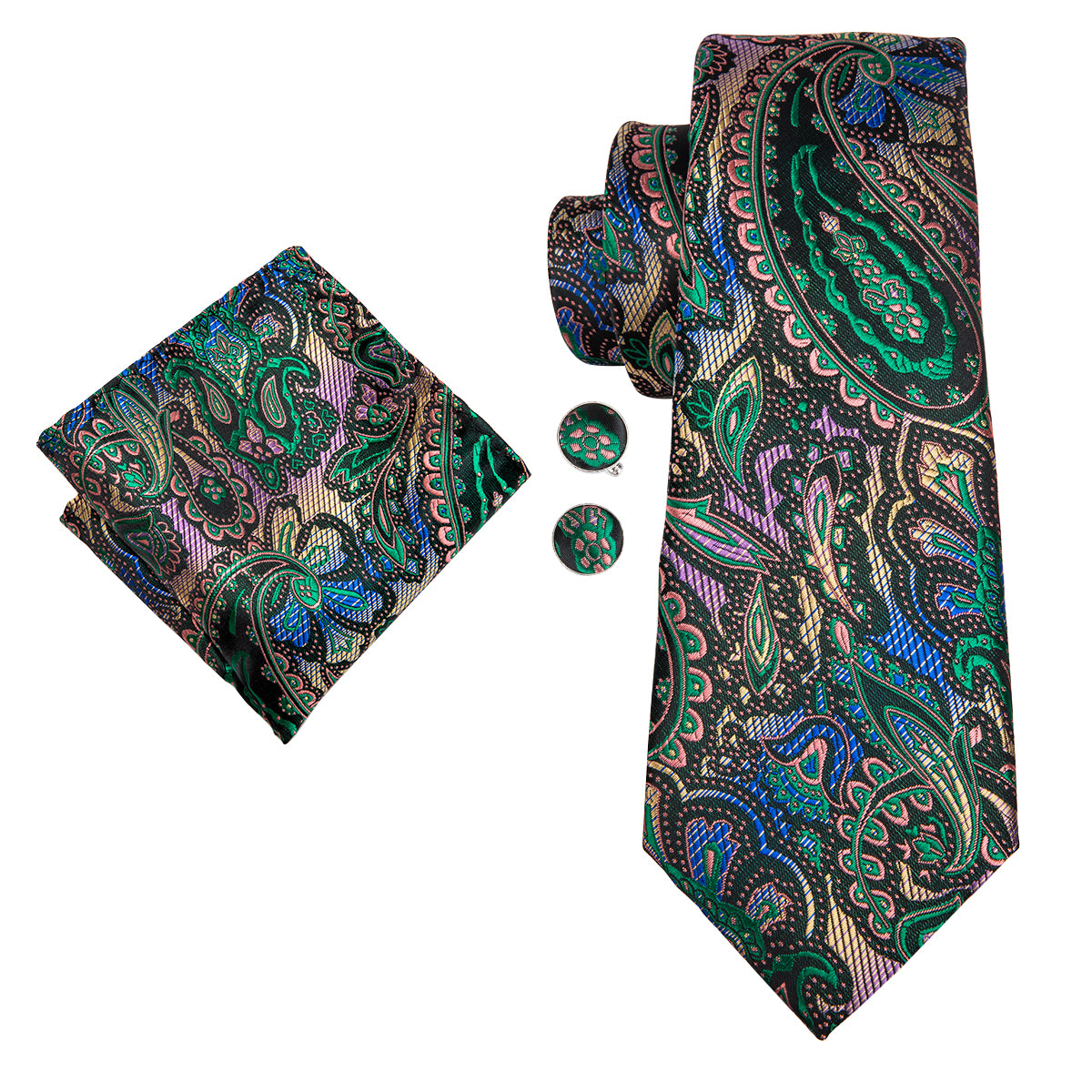 green purple Orange paisley men's necktie 