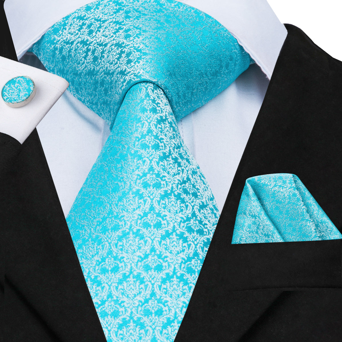 light blue tie and pocket square