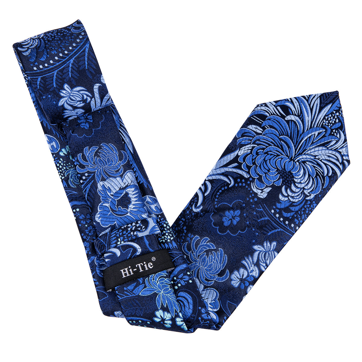 Men's Wedding Blue Floral Necktie Handkerchief Cufflinks Set