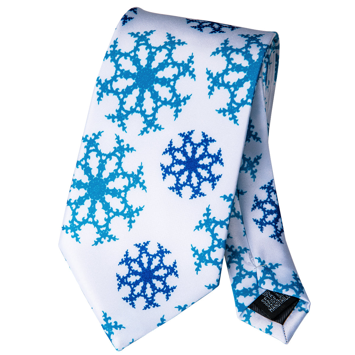 Men's White Tie Blue SnowFlake Tie Pocket Square Cufflinks Set