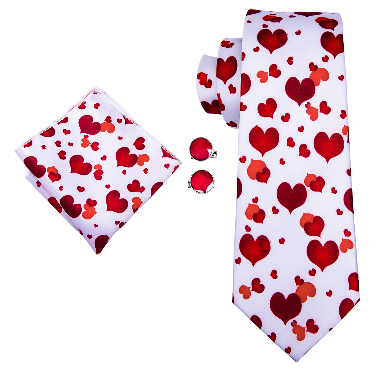 Lovely Heart Tie Pocket Square Cufflinks Set men ties
