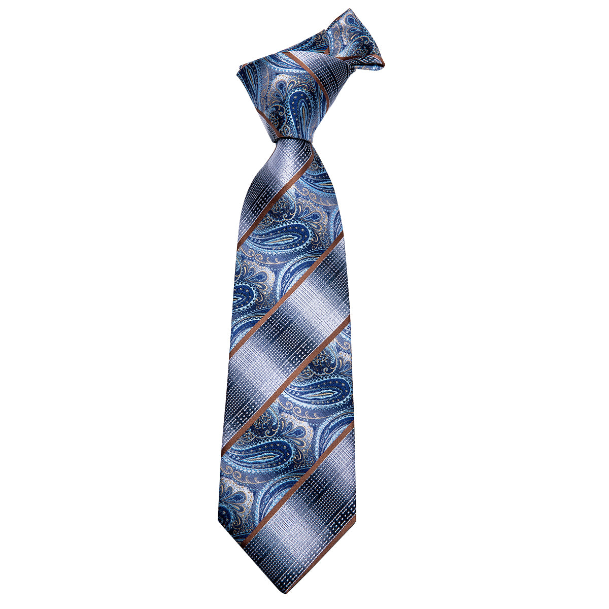  Blue Silver Paisley Silk Necktie Pocket Square Cufflinks Set