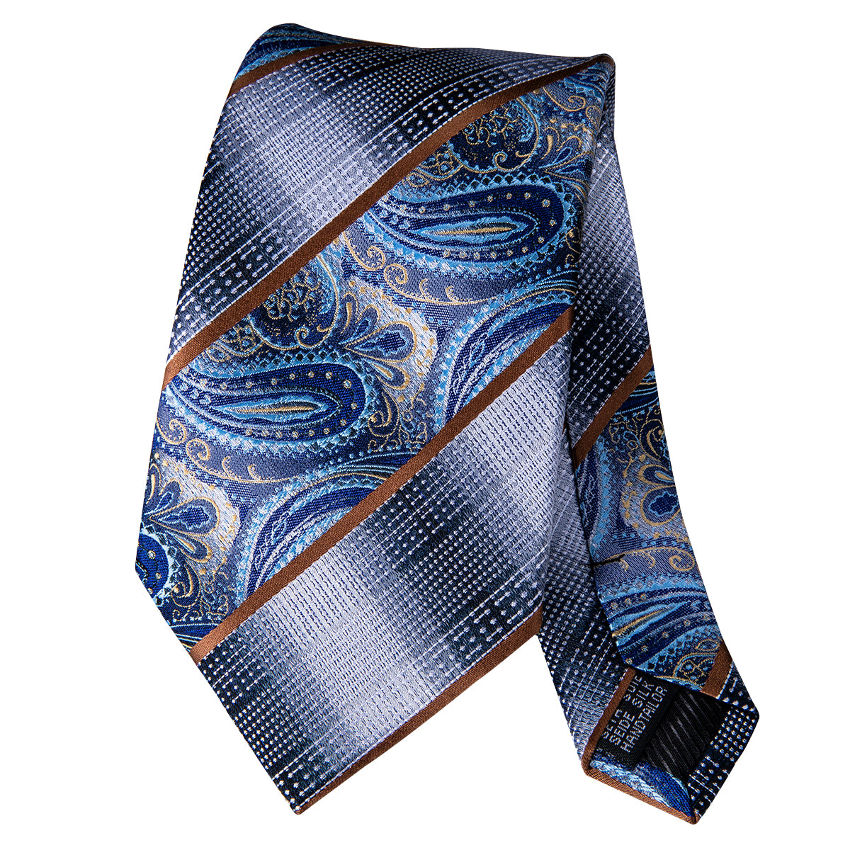  Blue Silver Paisley Silk Necktie Pocket Square Cufflinks Set