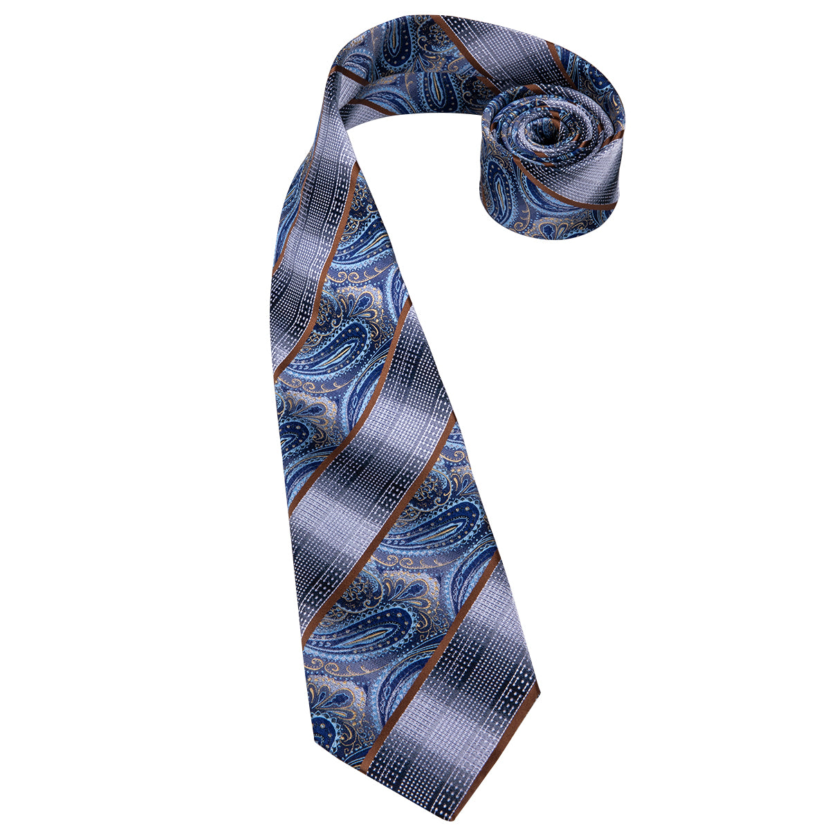  Blue Silver Paisley Silk Necktie Pocket Square Cufflinks Set