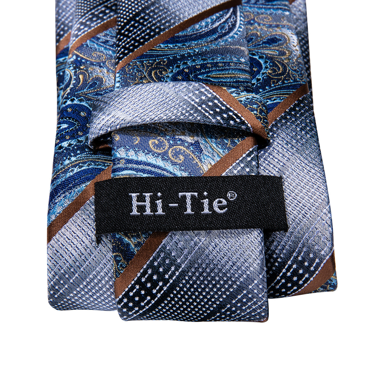  Blue Silver Paisley Silk Necktie Pocket Square Cufflinks Set