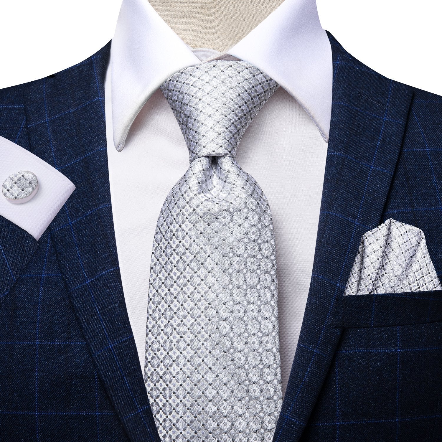 Men's Wedding Tie White Plaid Dot Single Tie