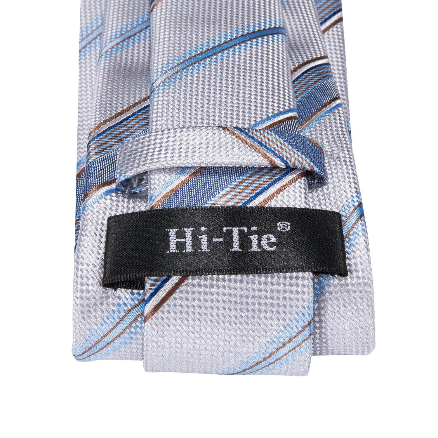 White Light Blue Striped Men's Tie Pocket Square Cufflinks Set