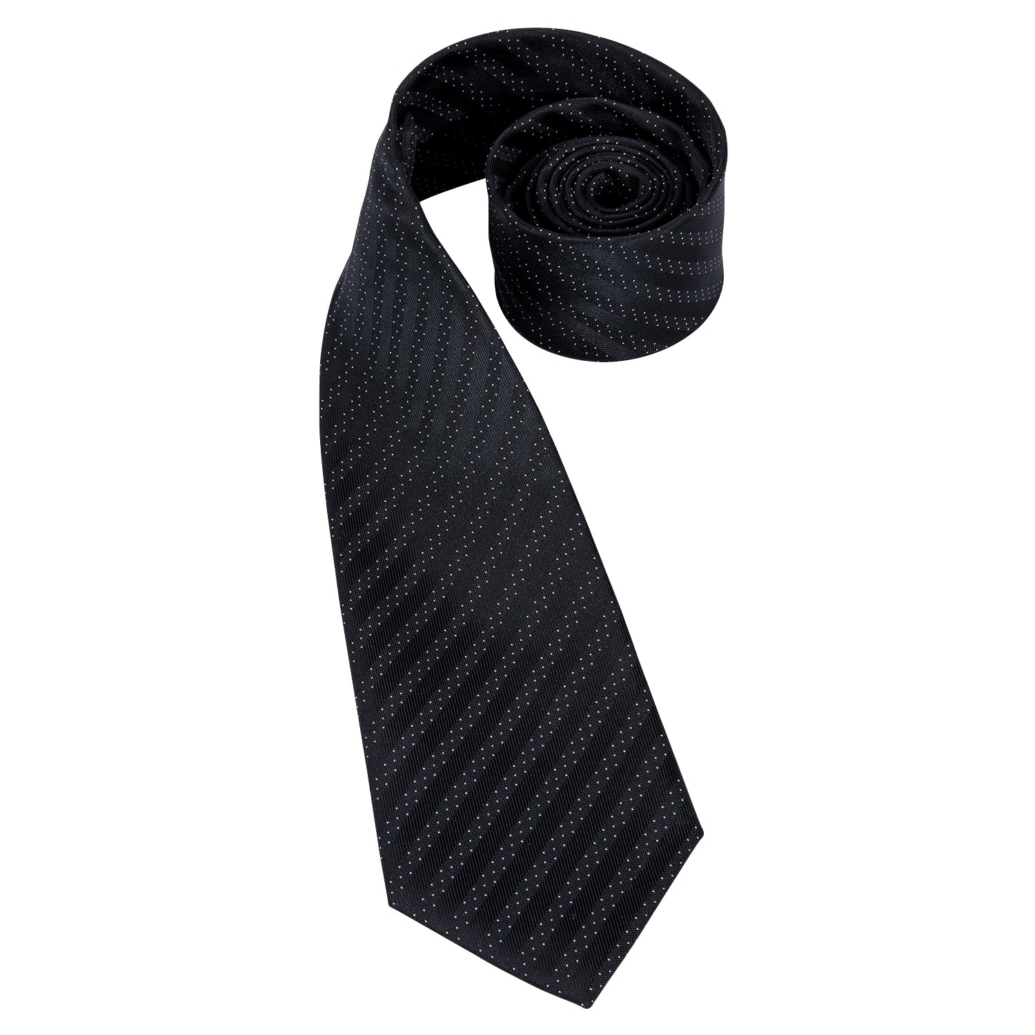 Black Polka Dot Striped Men's Tie Pocket Square Cufflinks Set