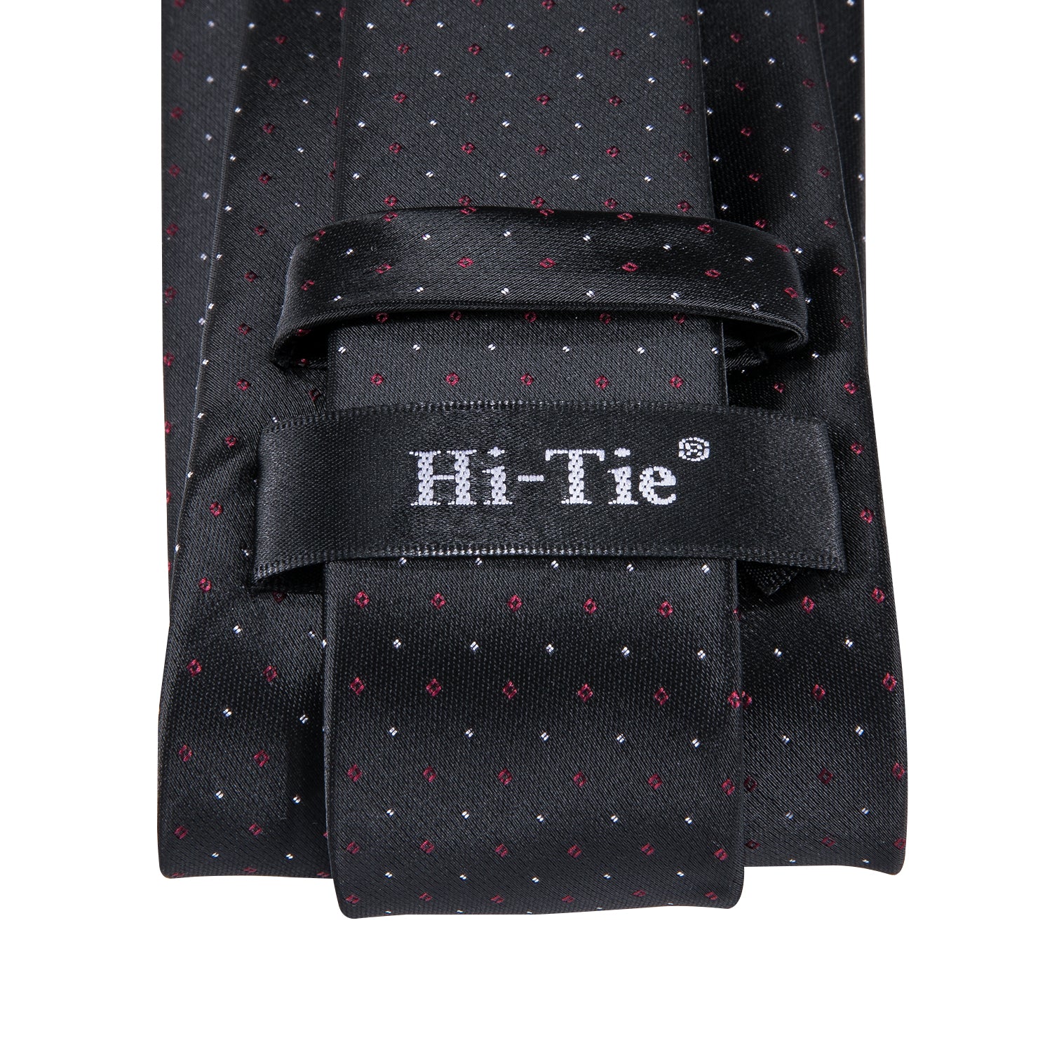 Black Red Polka Dot Men's Tie Pocket Square Cufflinks Set