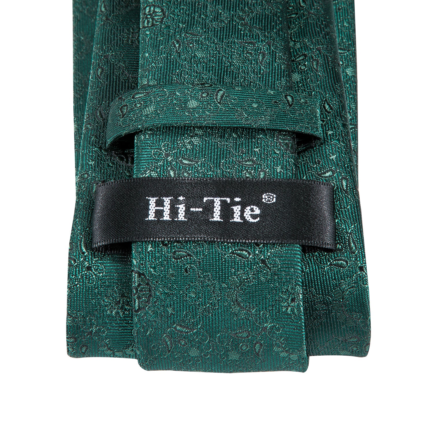 Hi-Tie Dark Green Floral Men's Wedding Tie Pocket Square Cufflinks Set