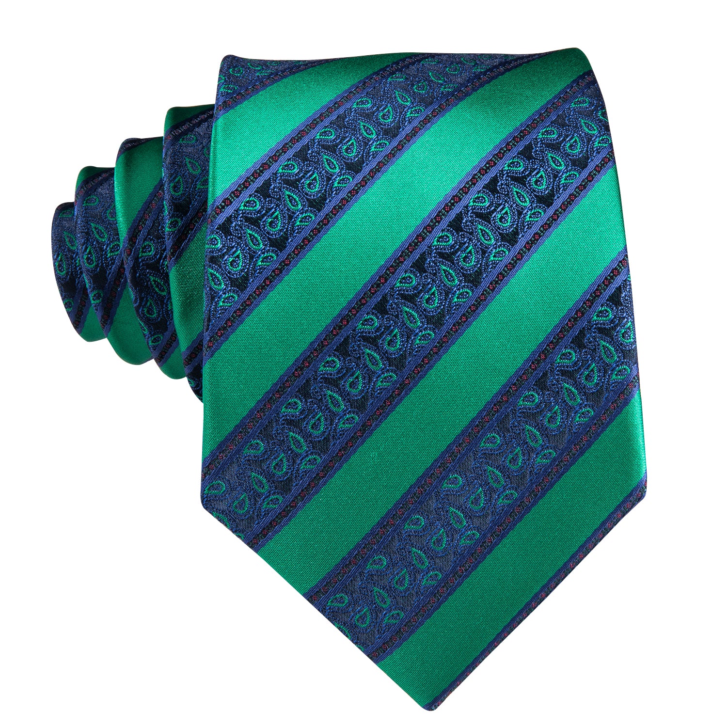 Men's Green Blue Striped Men's Tie Pocket Square Cufflinks Set
