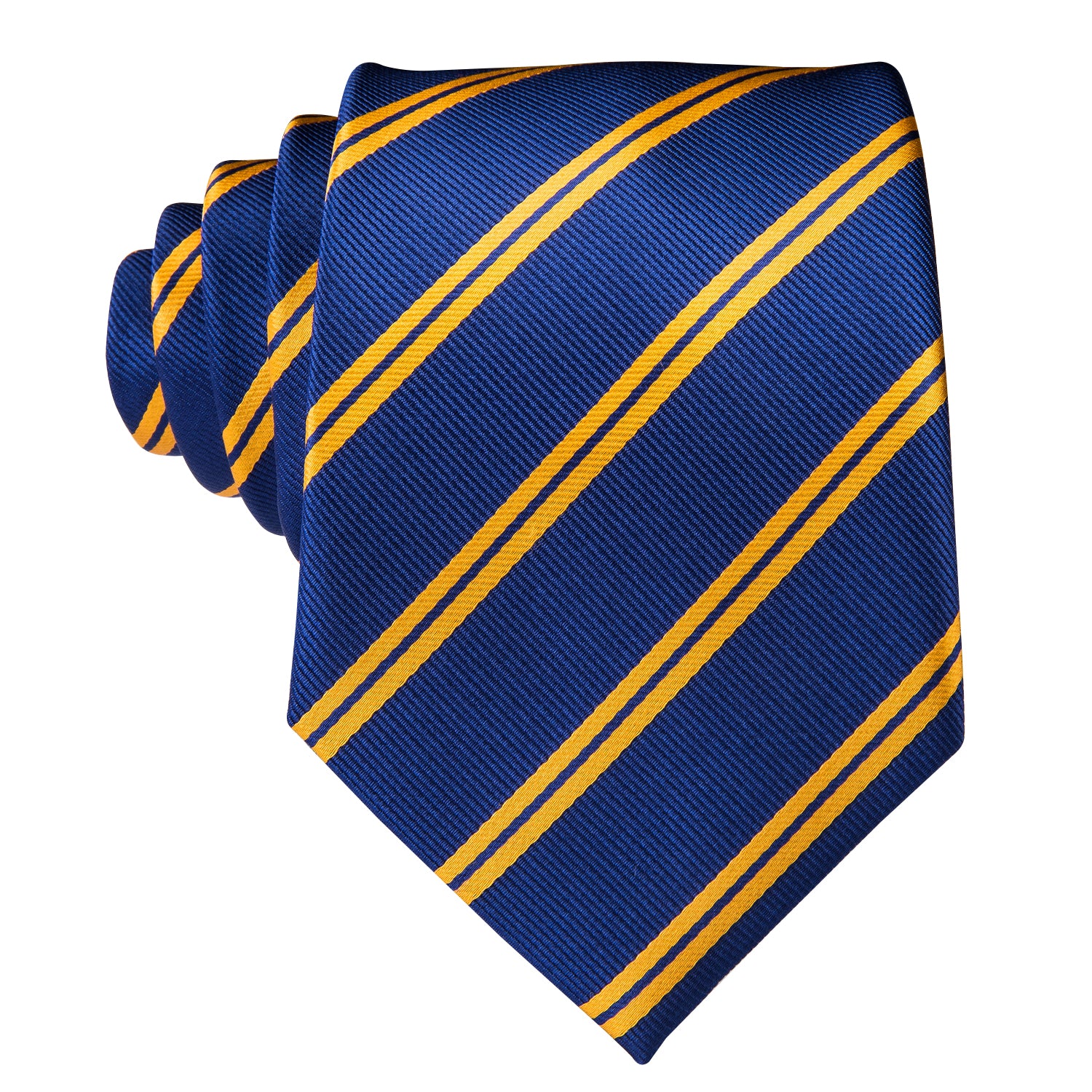 Shining Blue Yellow Striped Necktie Pocket Square Cufflinks Set