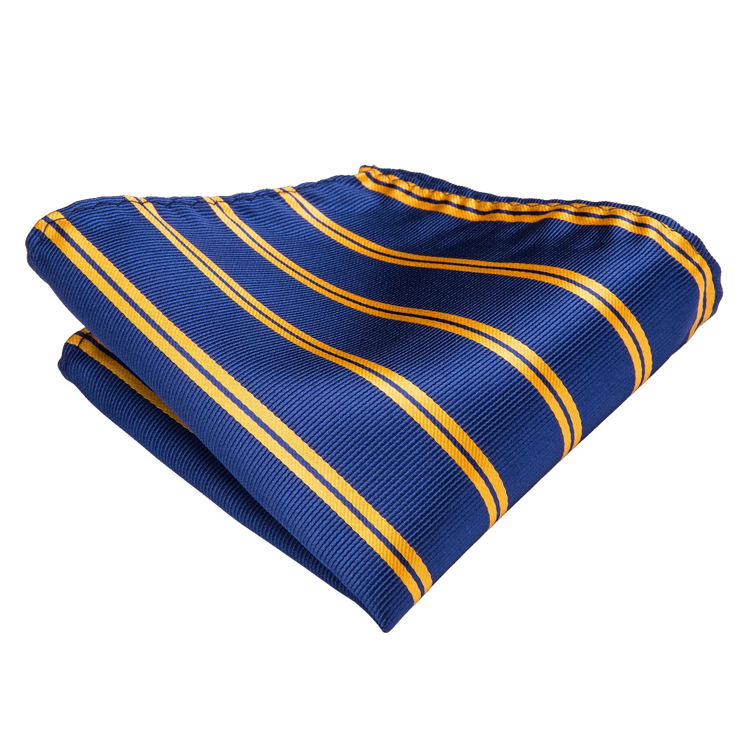 Shining Blue Yellow Striped Necktie Pocket Square Cufflinks Set