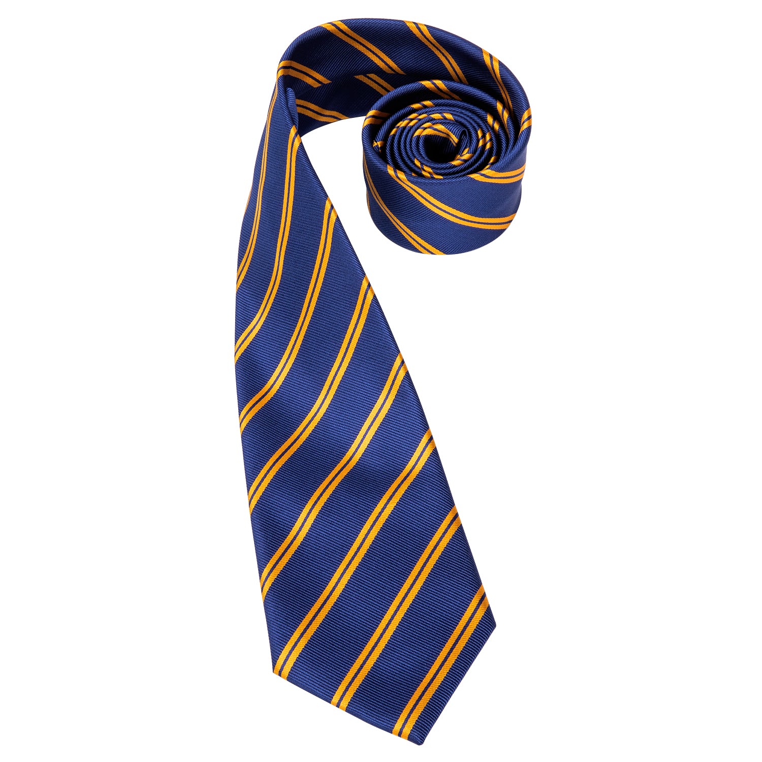 Shining Blue Yellow Striped Necktie Pocket Square Cufflinks Set