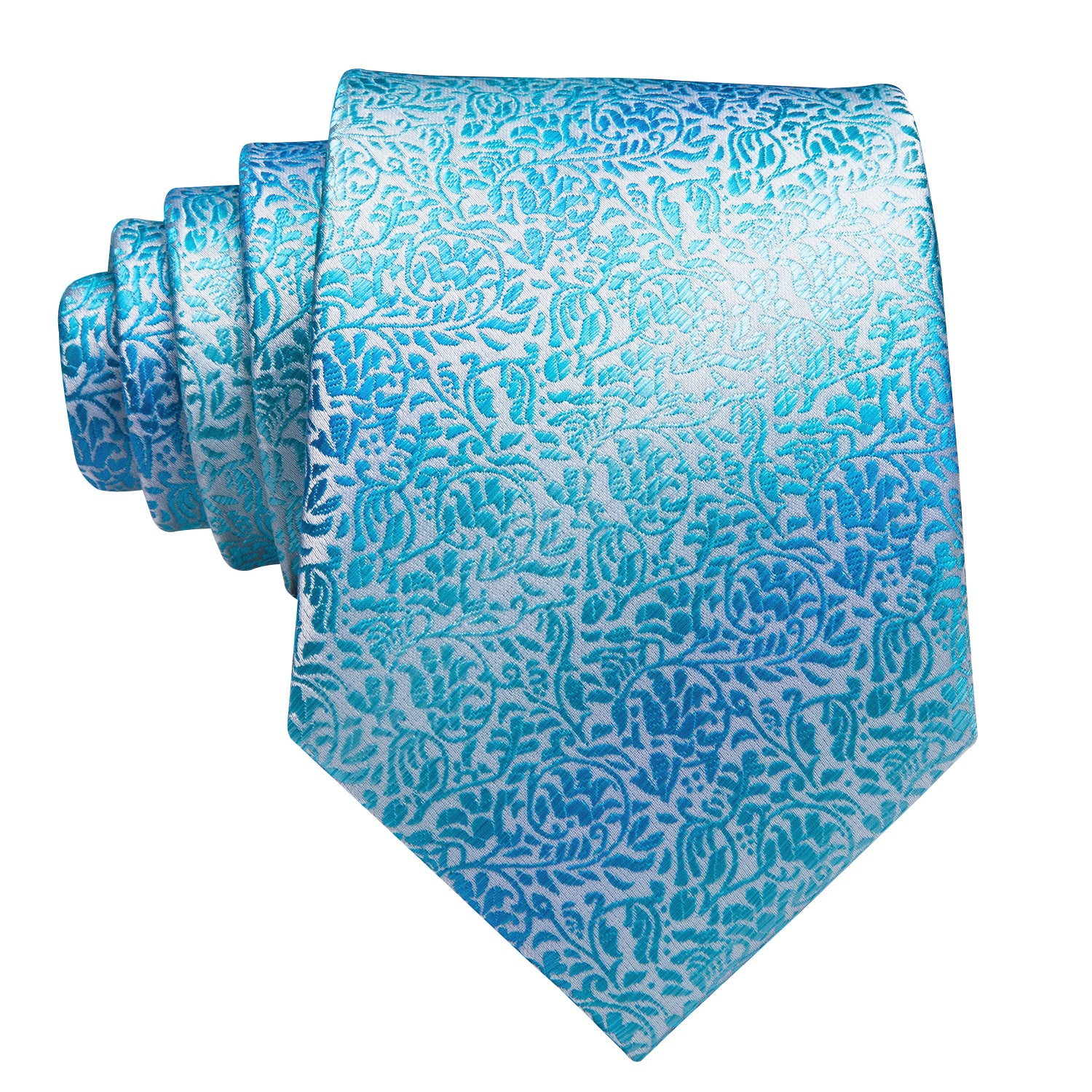  Skyblue Tie Light Blue Floral Men's Necktie Hanky Cufflinks Set