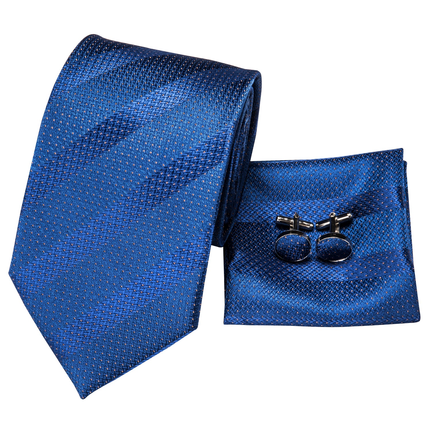 Blue Ties Striped Men's Necktie Pocket Square Cufflinks Set